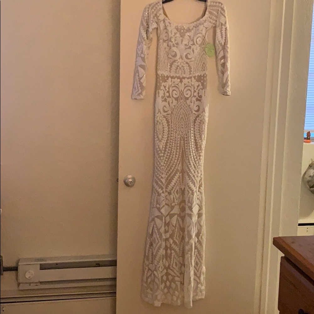 Long, white evening ball gown